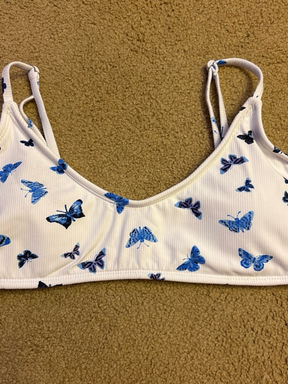 Xhilaration White Bikini Top with Blue Butterfly Print